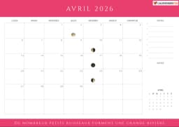 Calendrier avril 2026 avec phases de lune