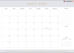 Calendrier août 2026 avec Jours Fériés
