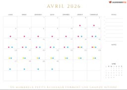 Calendrier avril 2026 avec scolaires