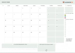 Calendrier juillet 2026 avec semaine