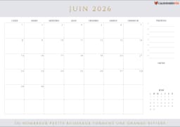 Calendrier juin 2026 avec Jours Fériés