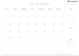 Calendrier juin 2026 avec scolaires