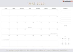 Calendrier mai 2026 avec Jours Fériés