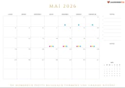 Calendrier mai 2026 avec scolaires