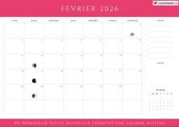 Calendrier février 2026 avec phases de lune