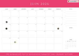 Calendrier juin 2026 avec phases de lune