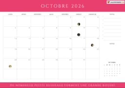 Calendrier octobre 2026 avec phases de lune