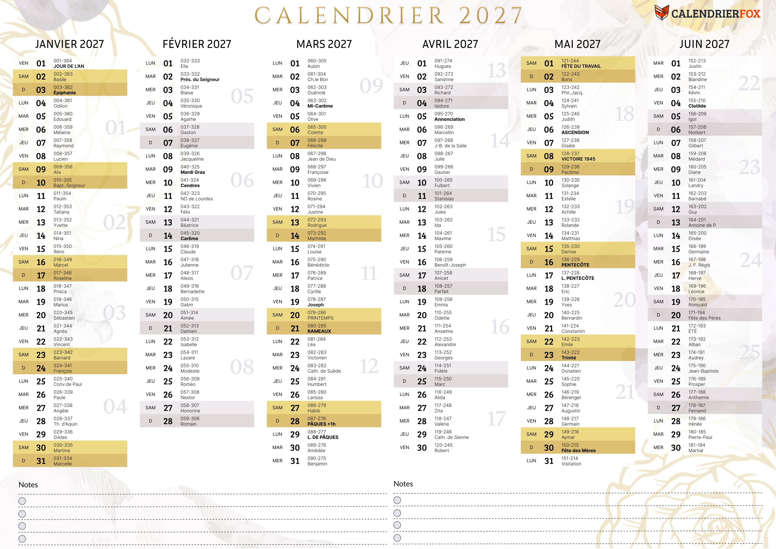 Calendrier 2027 Imprimer PDF Gratuit