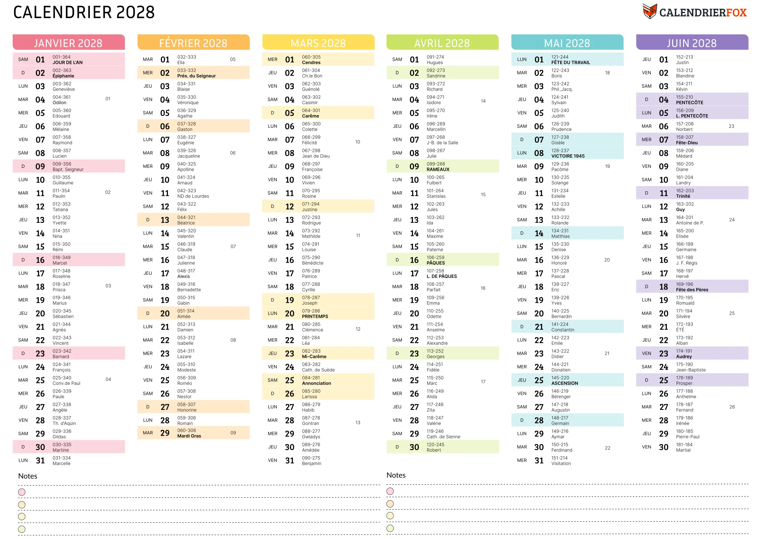 Calendrier 2028 Imprimer PDF Gratuit