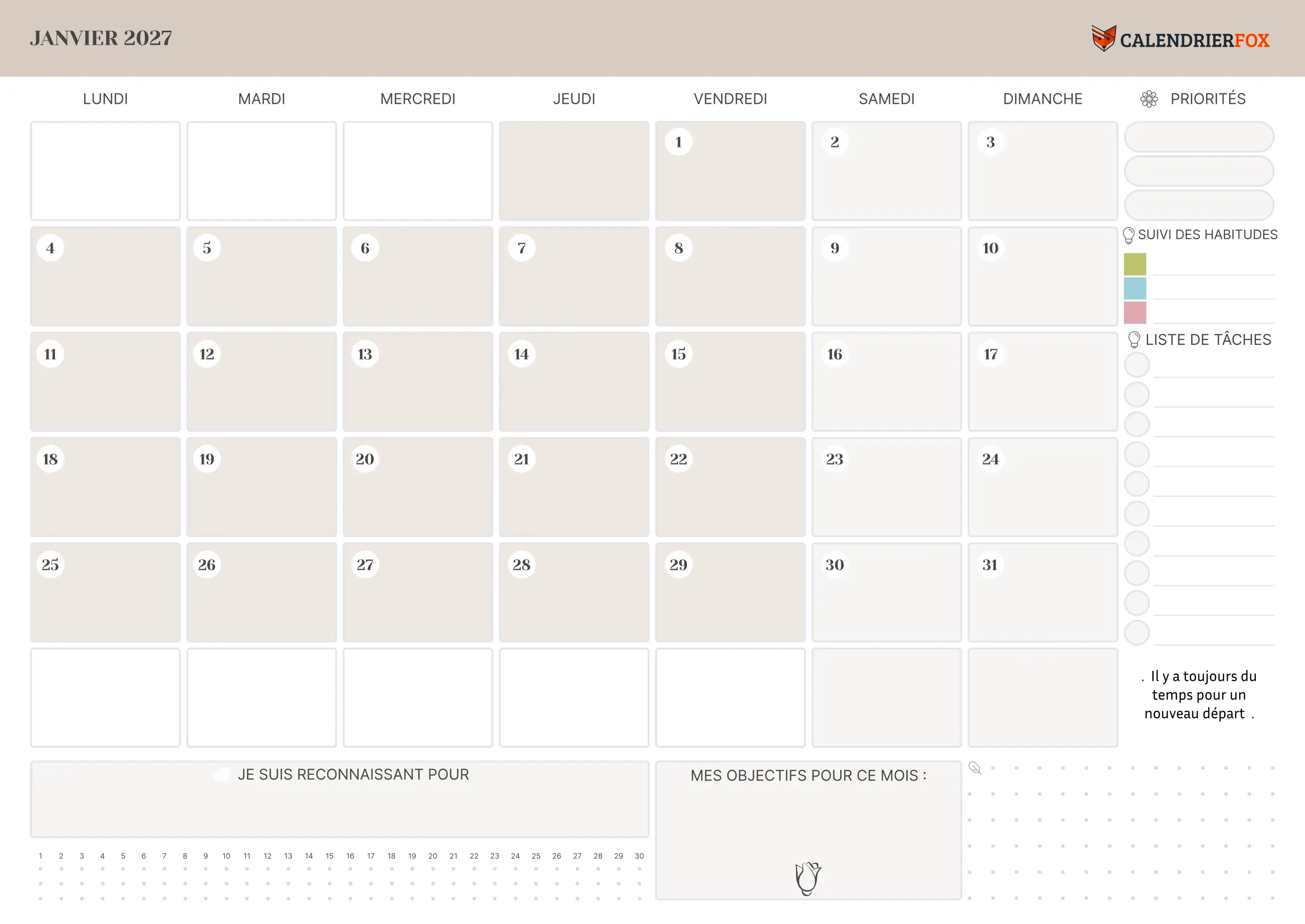 Calendrier avec liste de tâches