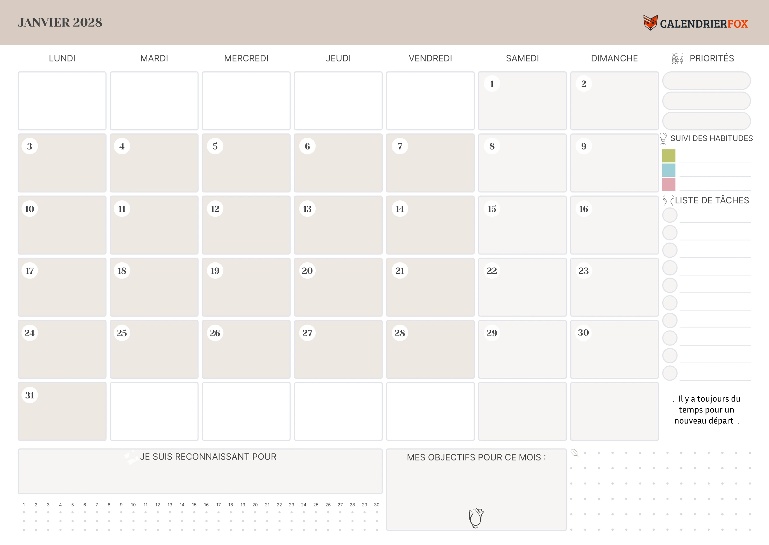 Calendrier avec liste de tâches