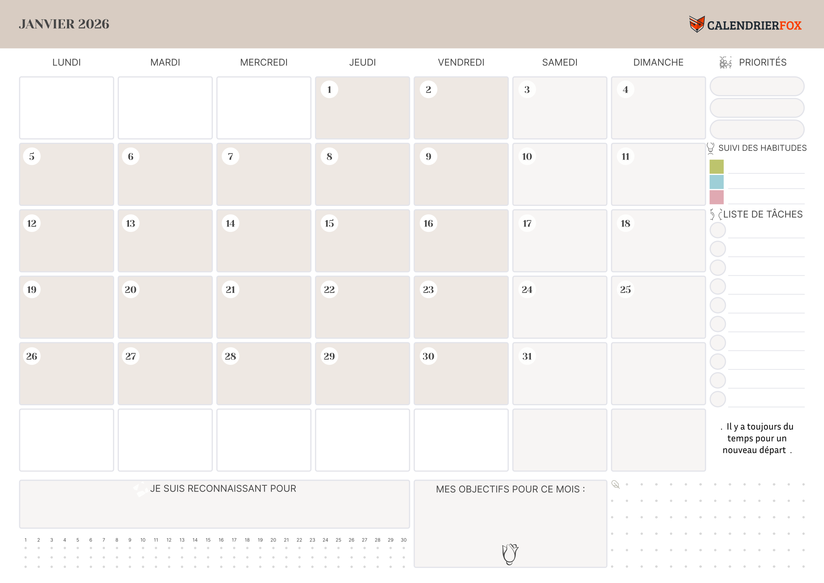 Calendrier avec liste de tâches