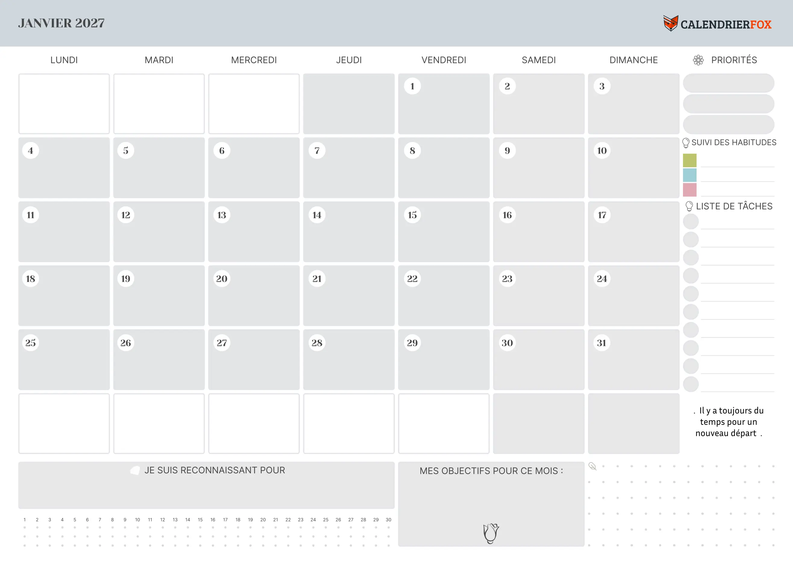 Calendrier avec section Notes