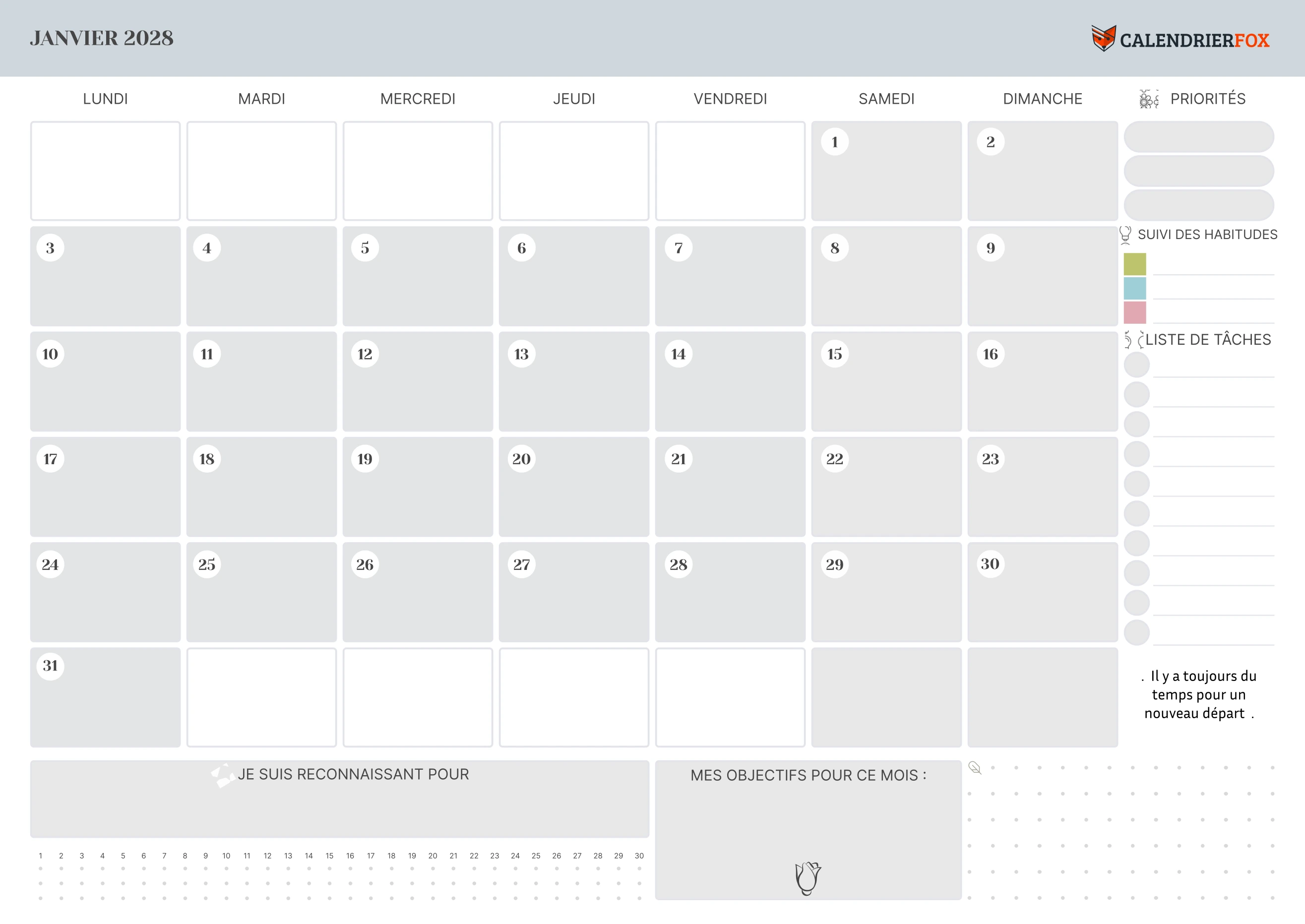 Calendrier avec section Notes