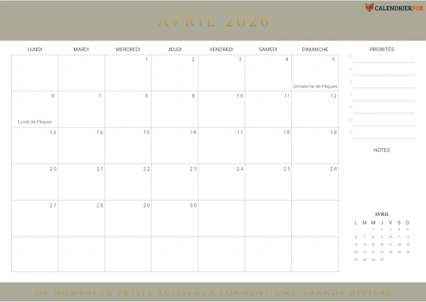 Calendrier Avril avec citations