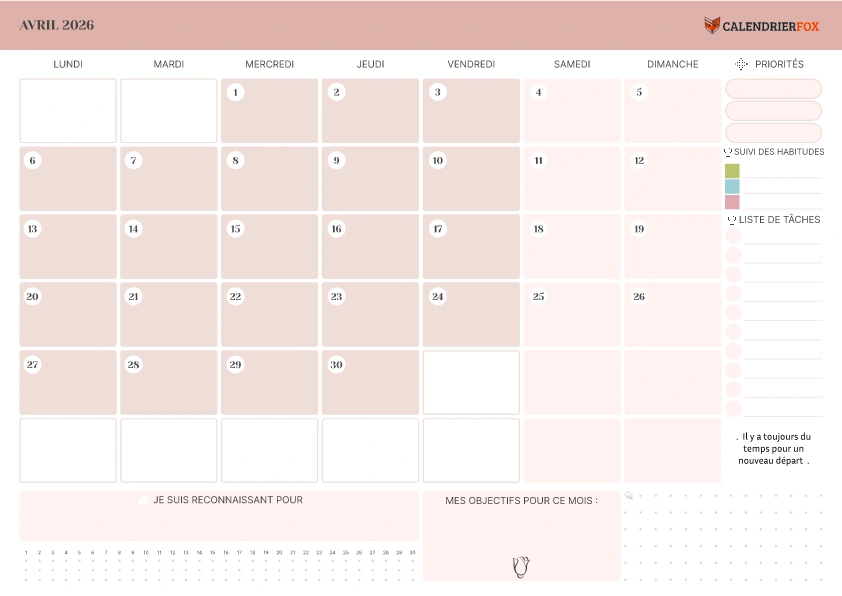 Calendrier Avril avec Priorité