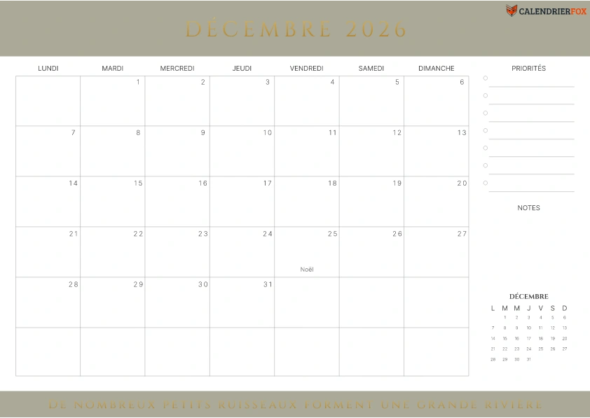 Calendrier Décembre avec citations