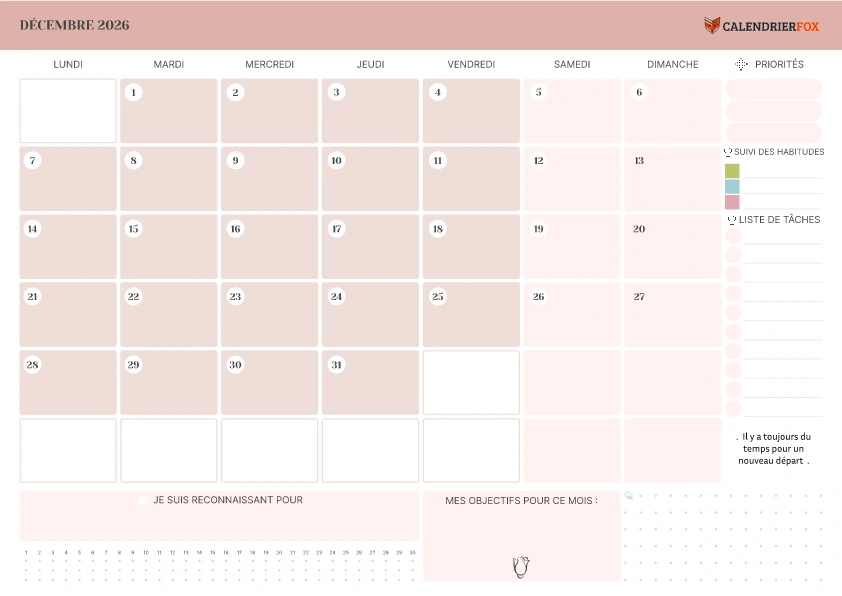 Calendrier Décembre avec Priorité