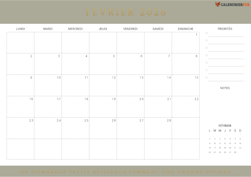 Calendrier fevrier avec citations