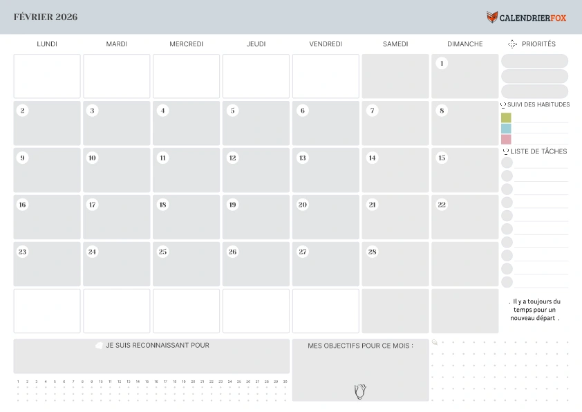 Calendrier fevrier avec section Notes