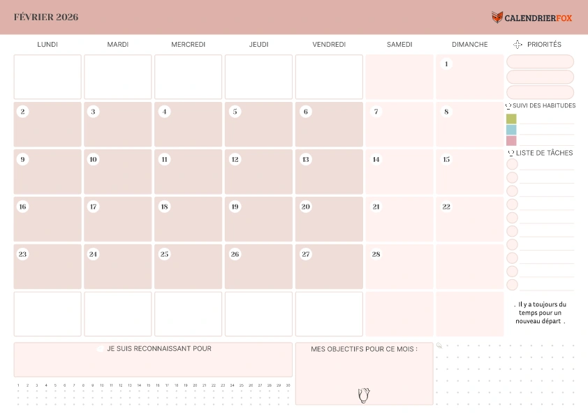 Calendrier fevrier avec Priorité