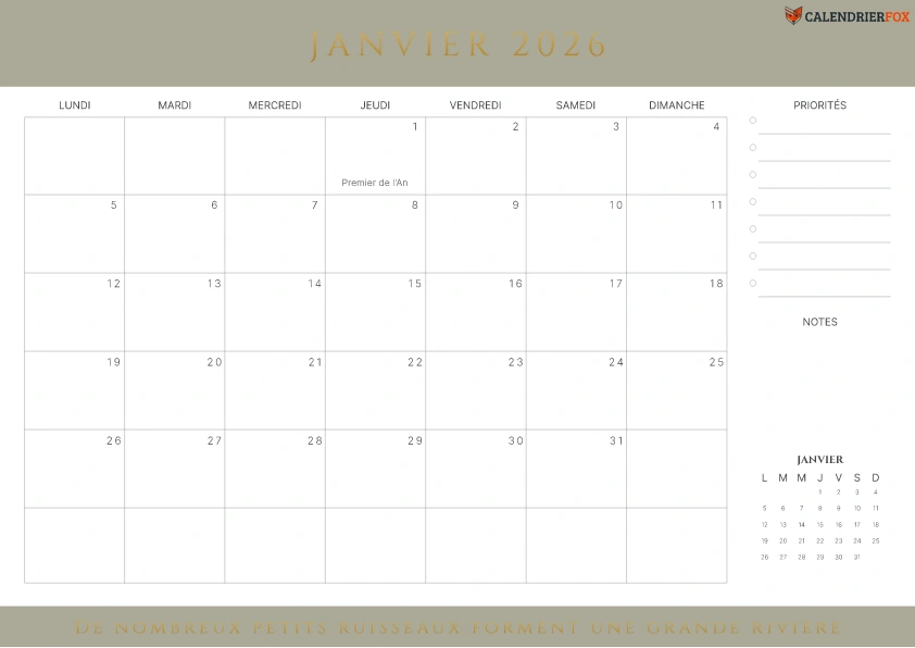 Calendrier Janvier avec citations