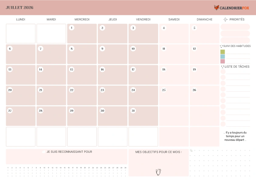 Calendrier Juillet avec Priorité