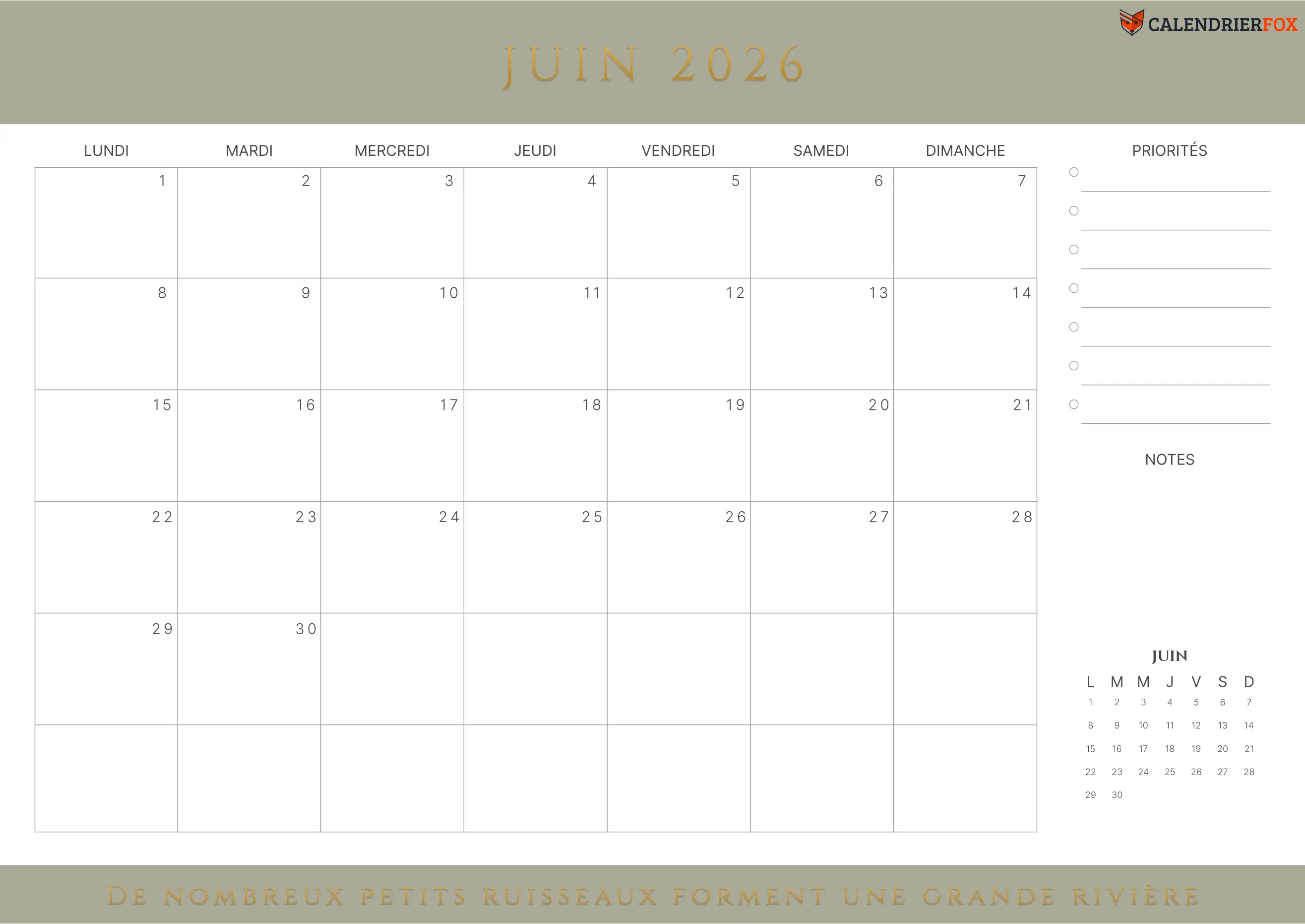 Calendrier Juin avec citations