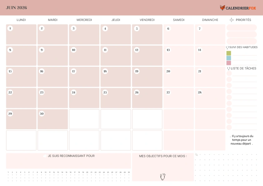 Calendrier Juin avec Priorité