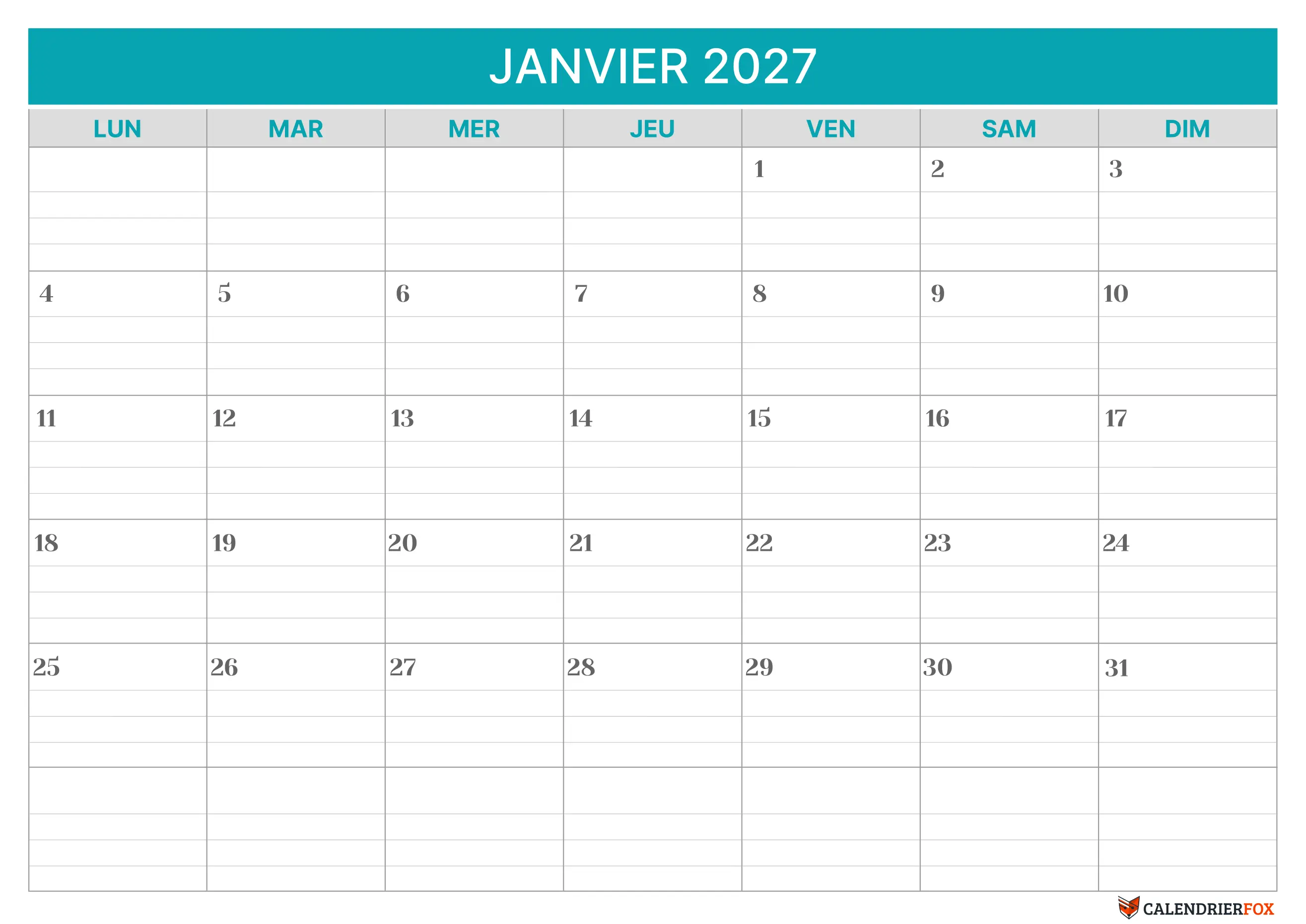 Modèle de calendrier ligné