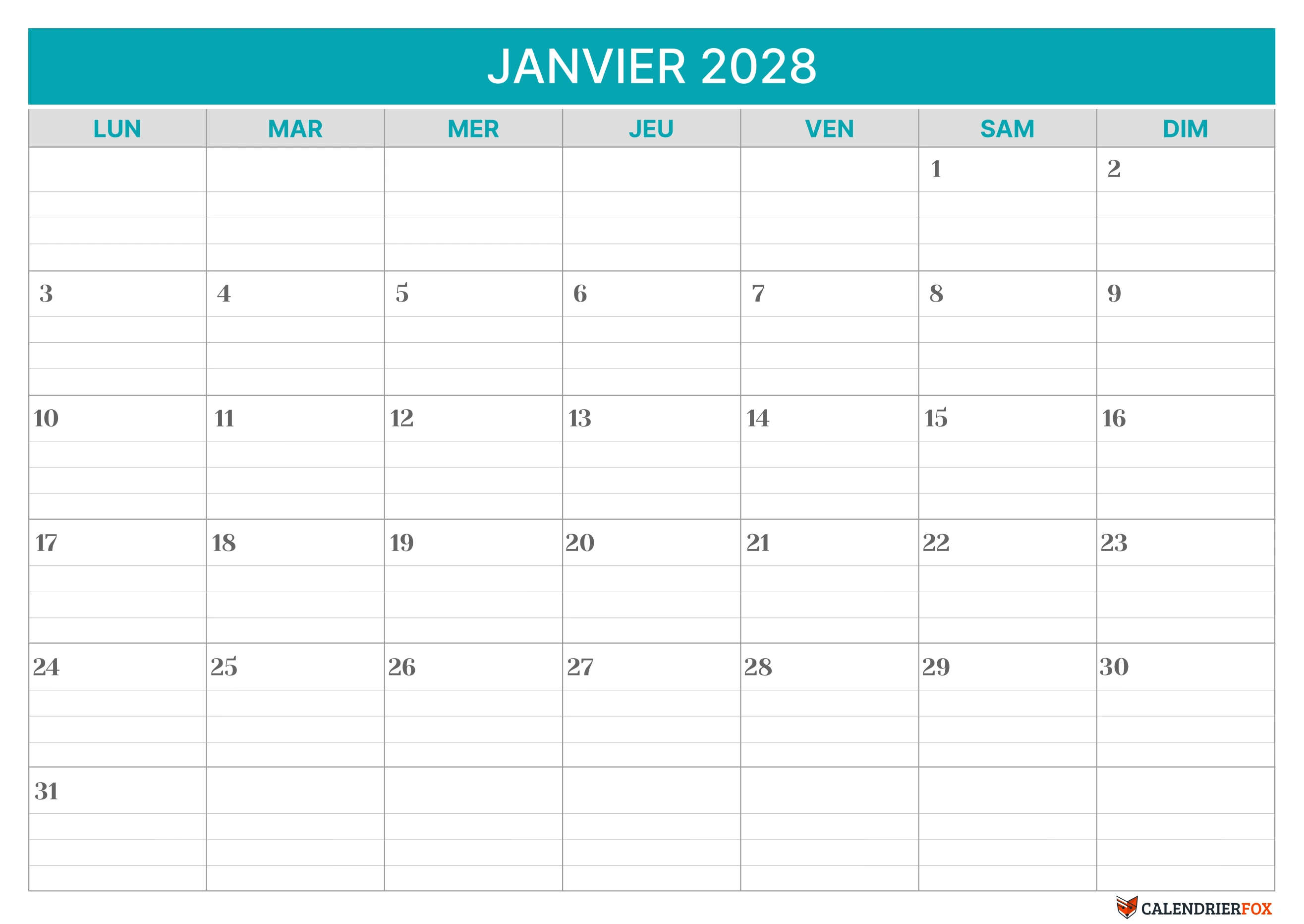 Modèle de calendrier ligné