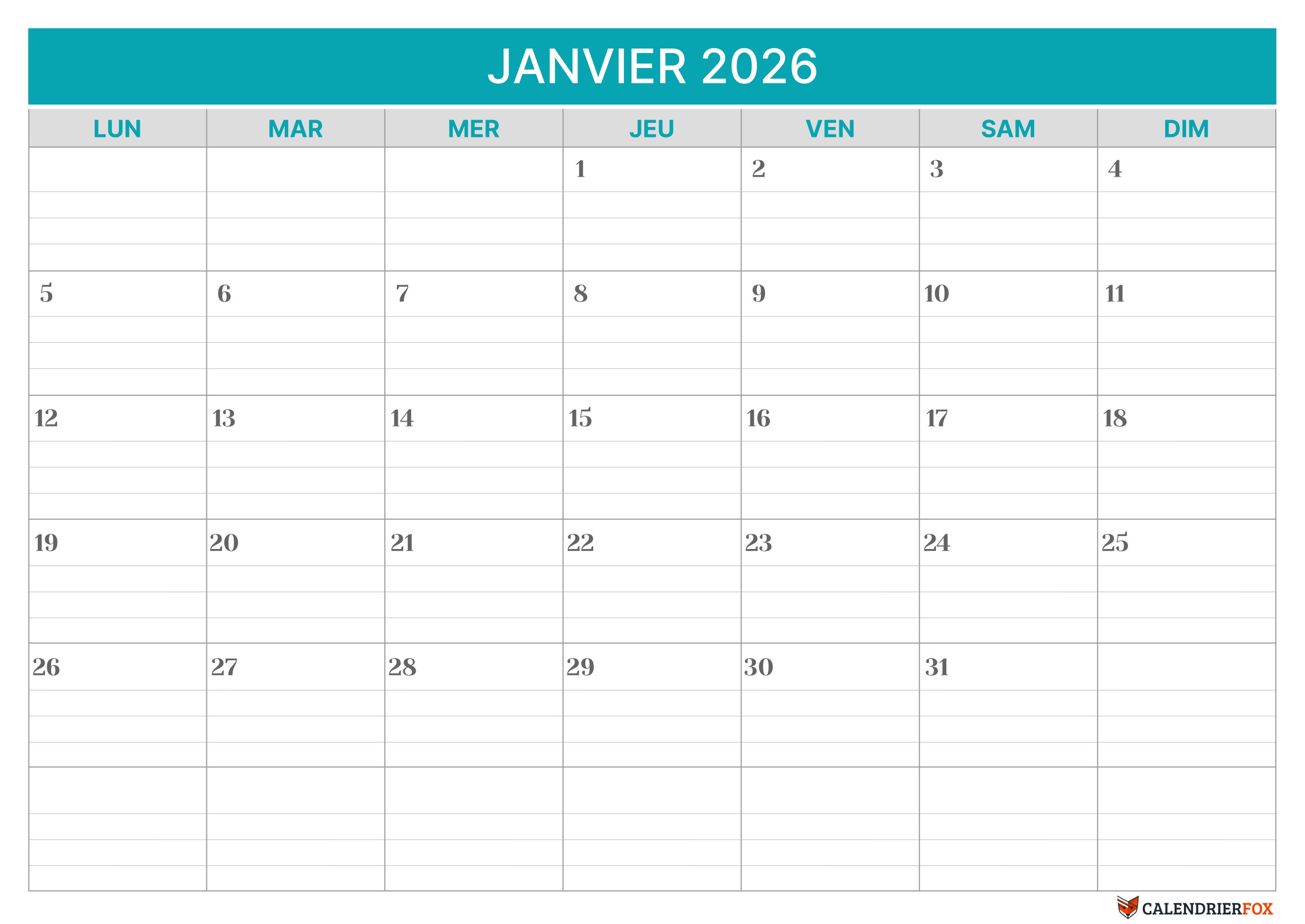 Modèle de calendrier ligné