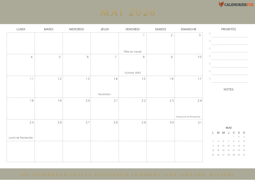 Calendrier Mai avec citations