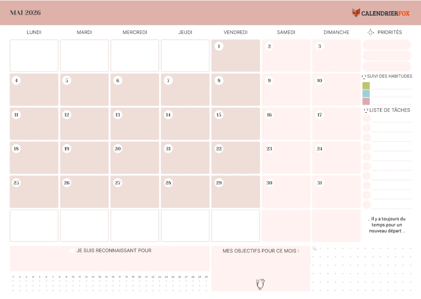 Calendrier Mai avec Priorité