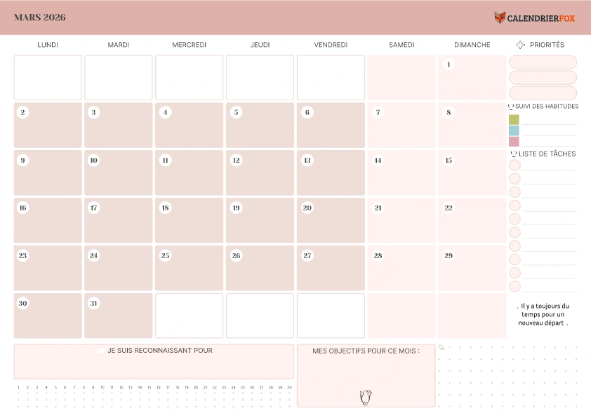 Calendrier Mars avec Priorité