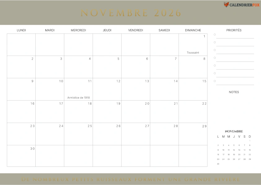 Calendrier Novembre avec citations