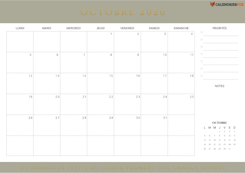 Calendrier Octobre avec citations