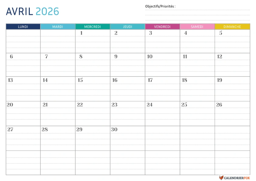 Modèle de calendrier pointillé Avril