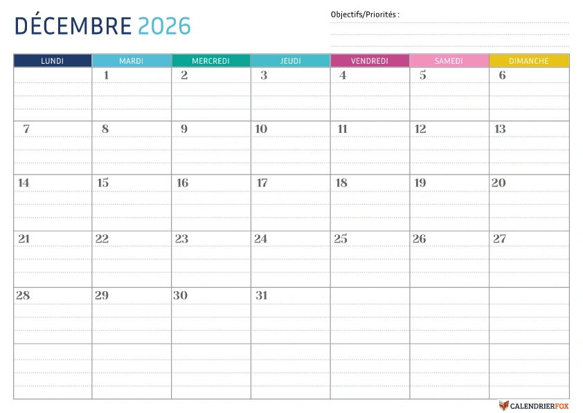 Modèle de calendrier pointillé Décembre