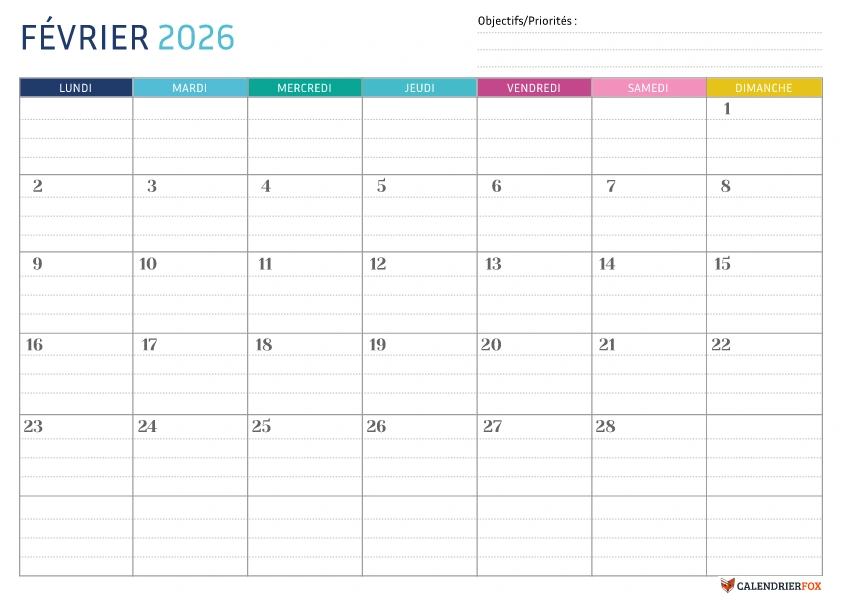 Modèle de calendrier pointillé fevrier