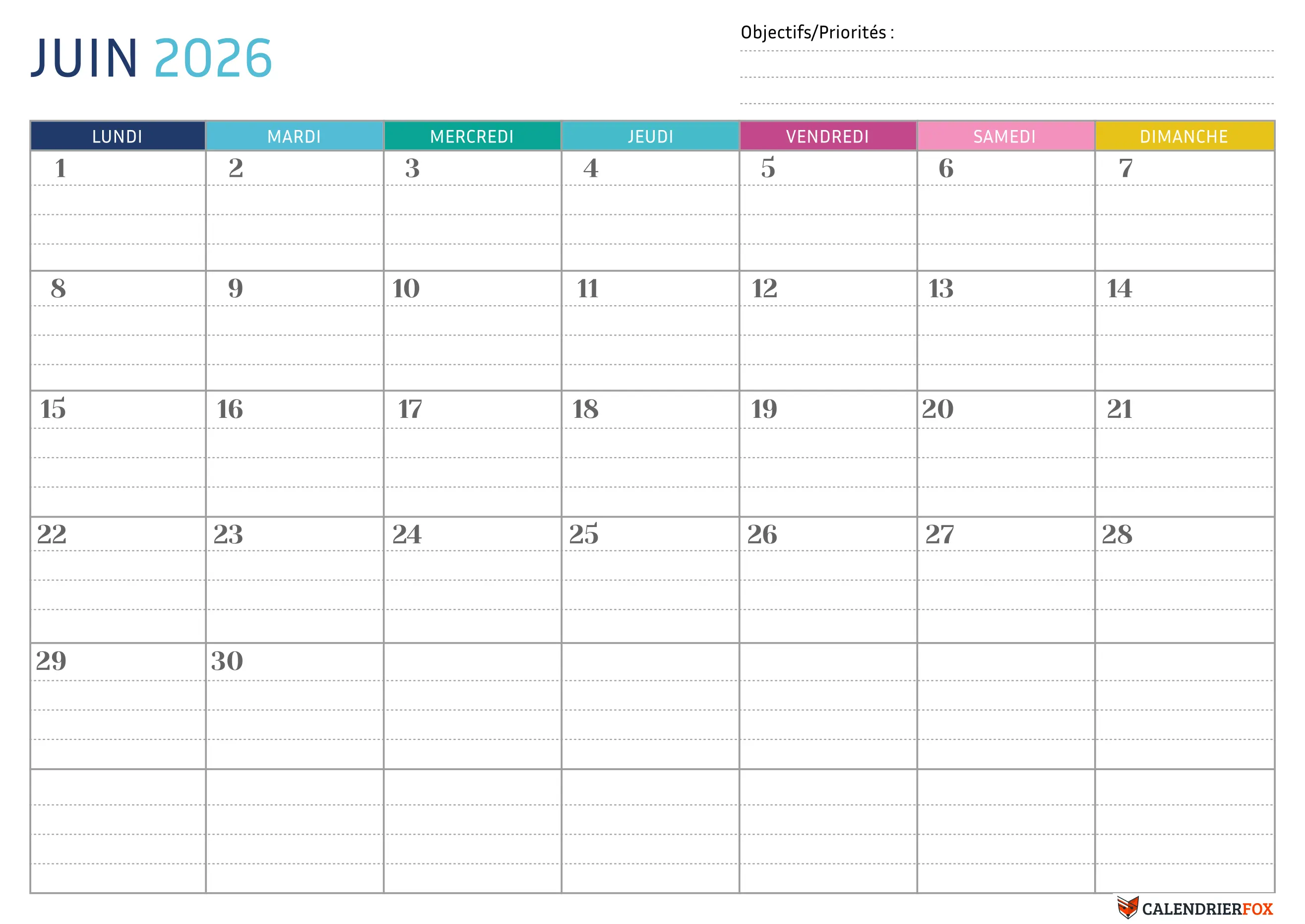 Modèle de calendrier pointillé Juin