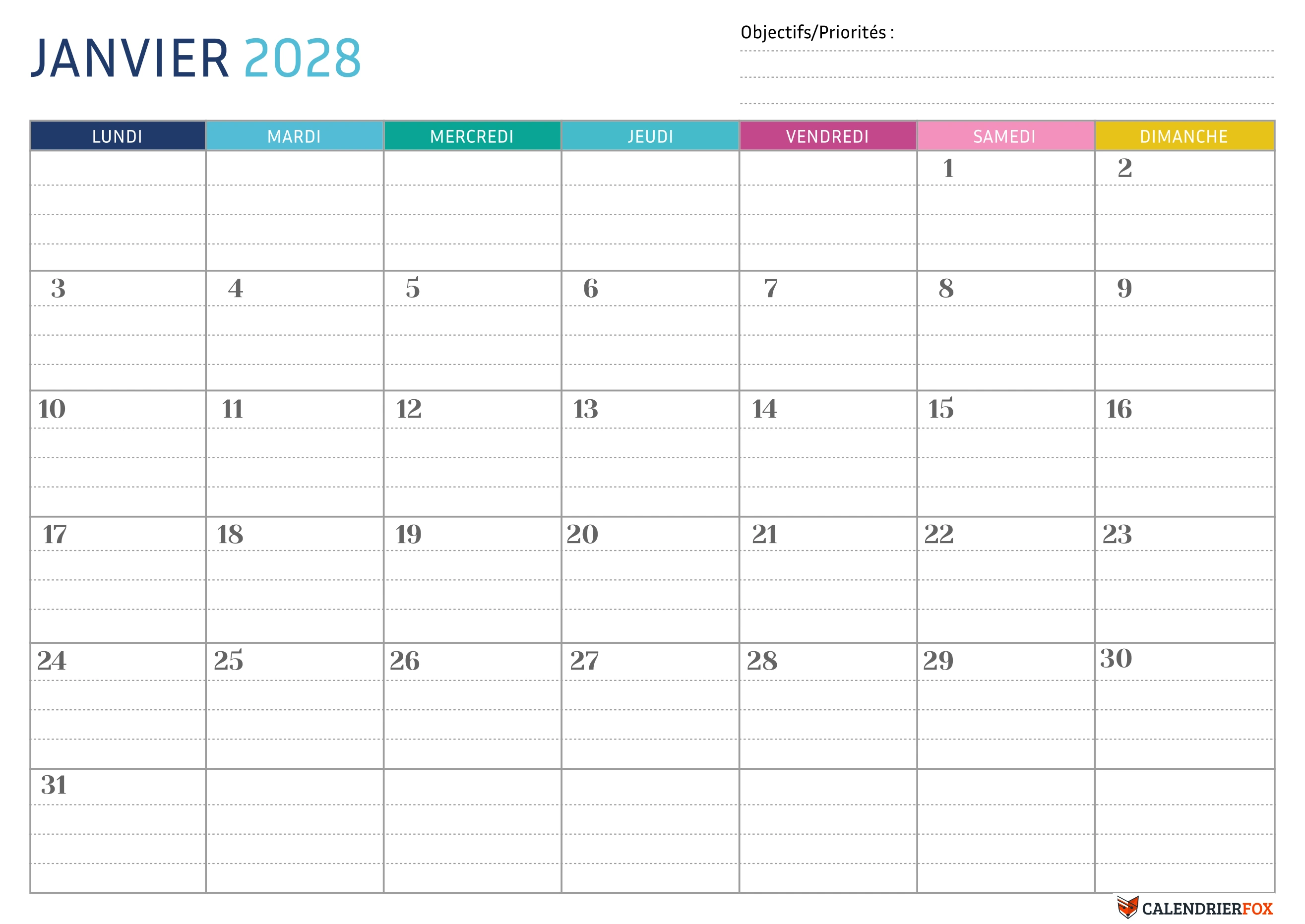 Modèle de calendrier pointillé