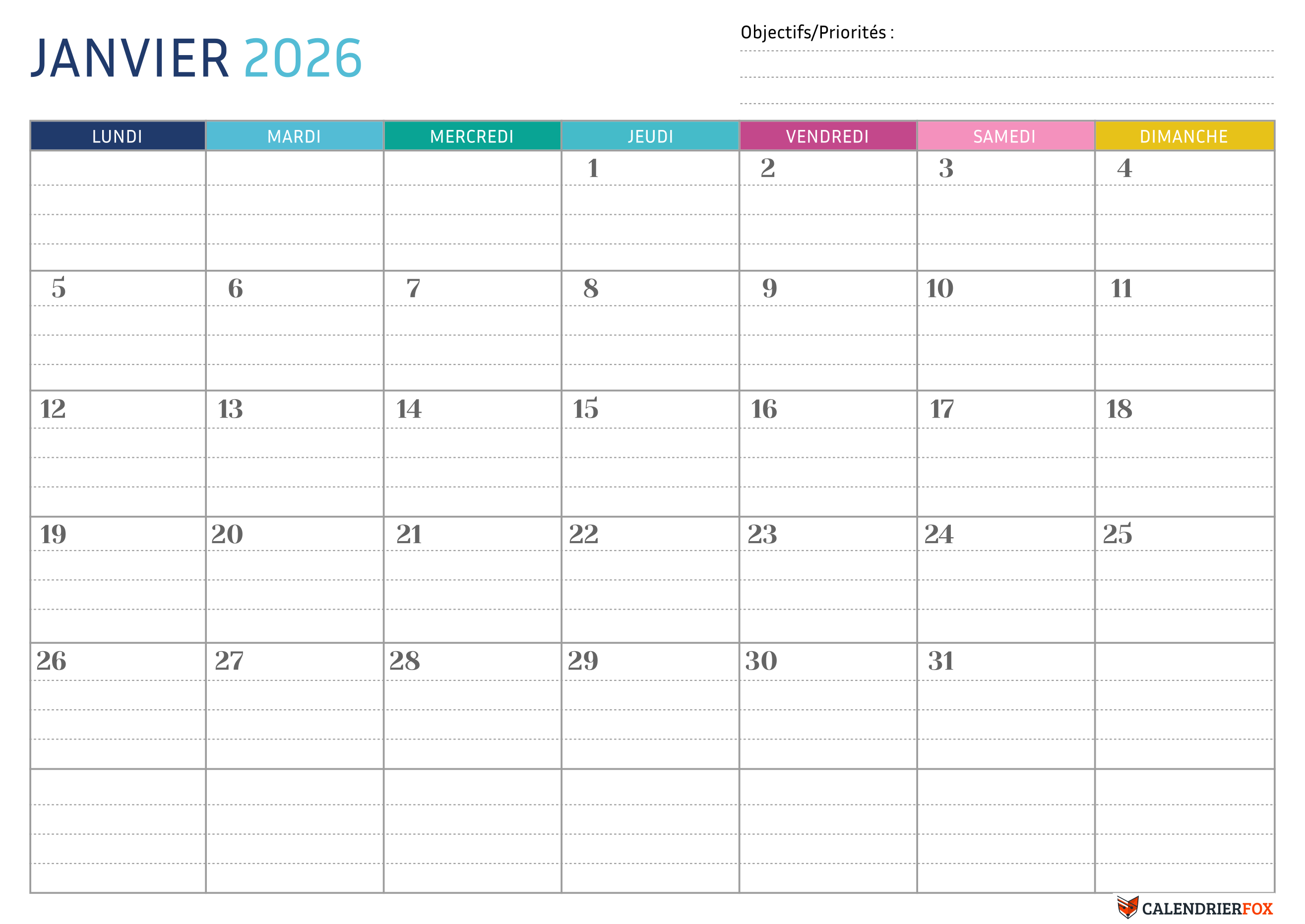 Modèle de calendrier pointillé