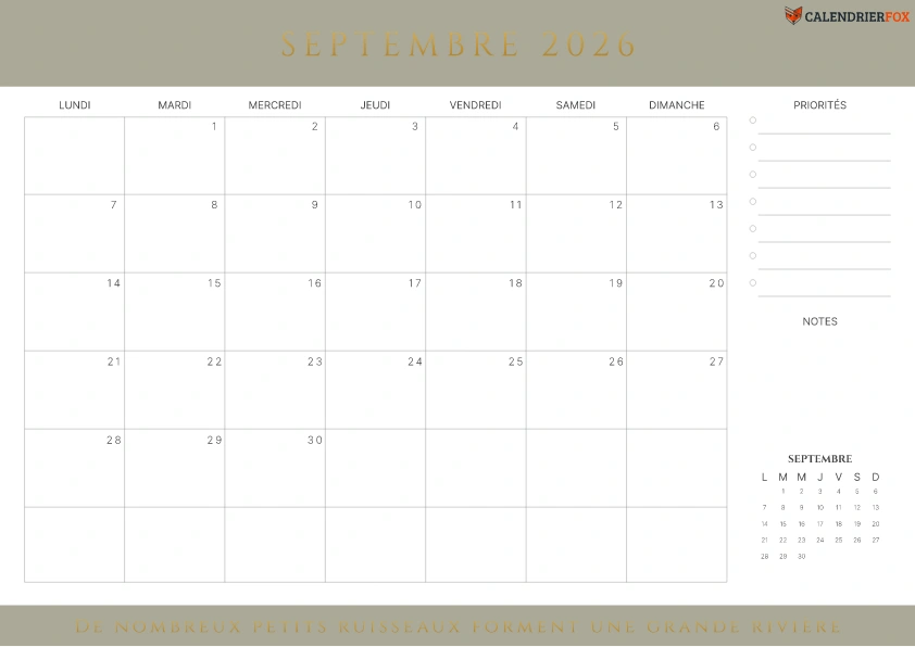 Calendrier Septembre avec citations
