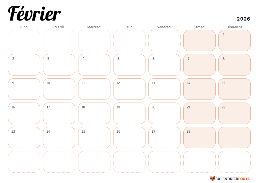 Calendrier février 2026 Élégant