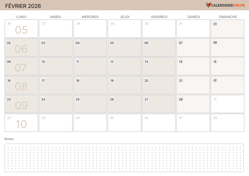 Calendrier février 2026 Moderne